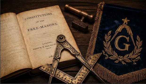 Masonic book, square and compasses